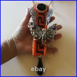 Art deco nouveau jewelry necklace pendant woman luxury retro butterfly wings set
