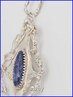 Artisan Signed Dated Sterling & Sodalite Large Abstract Art Deco Necklace 2004