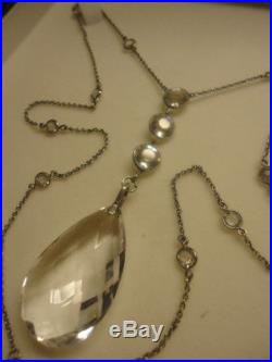Astonishing Rare Silver Vintage Art Deco Rock Crystal Pendant Necklace 24 + Box