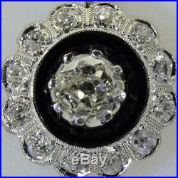 Astonising antique Art-Deco 1.5ct Diamond&Onyx 18k white gold pendant necklace