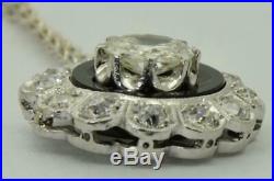 Astonising antique Art-Deco 1.5ct Diamond&Onyx 18k white gold pendant necklace