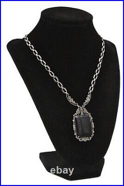 Authentic Antique Art Deco Sterling Silver Onyx Marcasites Stunning Necklace