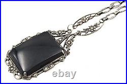 Authentic Antique Art Deco Sterling Silver Onyx Marcasites Stunning Necklace