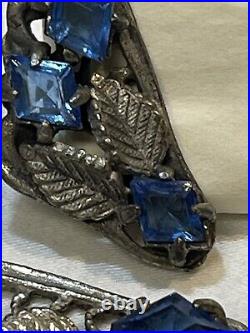 Authentic Antique Edwardian Art Deco Blue Clear Stones Paste Lavaliere Necklace