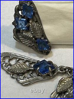 Authentic Antique Edwardian Art Deco Blue Clear Stones Paste Lavaliere Necklace