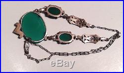 Authentic Art Deco Chrysoprase Marcasite sterling silver necklace