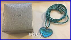 Authentic LALIQUE France SKY BLUE Tender Heart Crystal Pendant Necklace in Box