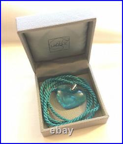 Authentic LALIQUE France SKY BLUE Tender Heart Crystal Pendant Necklace in Box