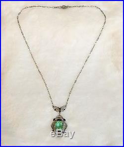 Awesome Unusual Two Toned Art Deco Filigree Sterling Silver Peridot Necklace