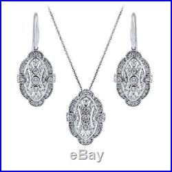 BERRICLE 925 Silver CZ Art Deco Milgrain Bridesmaids Necklace and Earrings Set