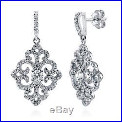 BERRICLE Sterling Silver CZ Filigree Art Deco Earrings and Pendant Necklace Set