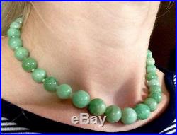 BIG beads Art Deco 14k gold Chinese Jade Jadeite round beads Moonstone Necklace