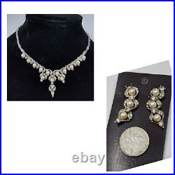 BOGOFF Necklace SET Crystal Rhinestone ART DECO Earrings Rhodium Plate Statement