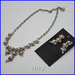 BOGOFF Necklace SET Crystal Rhinestone ART DECO Earrings Rhodium Plate Statement