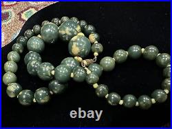 Bakelite Antique Vintage 18 Necklace Green Ivory Marbled Bead Art Deco Euc