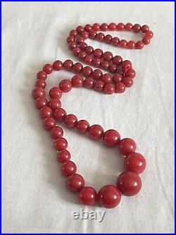 Bakelite Necklace VTG Beaded Tested Art Deco Beads Graduated Cherry Red Rare