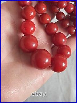 Bakelite Necklace VTG Beaded Tested Art Deco Beads Graduated Cherry Red Rare