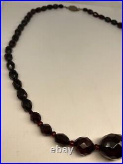 Bakelite Simichrome + Translucent Ruby Red Faceted Beads Necklace 21 Art Deco