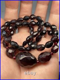 Bakelite Simichrome + Translucent Ruby Red Faceted Beads Necklace 21 Art Deco