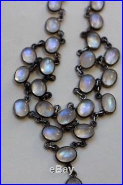 Beautiful Antique Art Deco Natural Blue Moonstone Festoon Silver Necklace