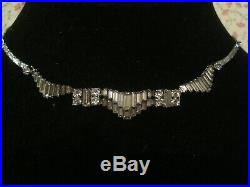 Beautiful Antique Art Deco Sparkling Baguette Diamond Paste Stones Set Necklace