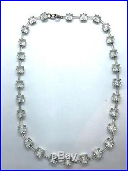 Beautiful Antique Art Deco Sterling Silver Clear Paste Riviere Choker Necklace