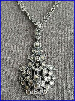 Beautiful Antique Art Deco Sterling Silver & Marcasite Lavalier Necklace