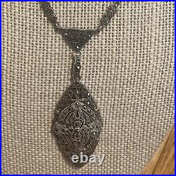 Beautiful Antique Sterling Silver Art Deco Marcasite Necklace