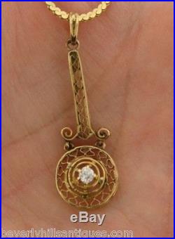 Beautiful Art Deco 14k Gold Necklace And Diamond Pendant