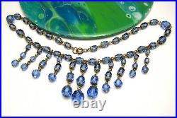 Beautiful Art Deco Blue Crystal Waterfall Bib Necklace Very Short 15 Inch