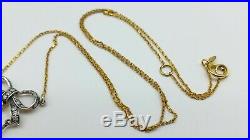 Beautiful Art Deco Diamond Aquamarine & Seed Pearl Gold Bow Dangle Necklace