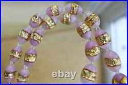 Beautiful, Chunky Vintage Venetian Art Deco Gold Fire Foil & Pink Glass Necklace