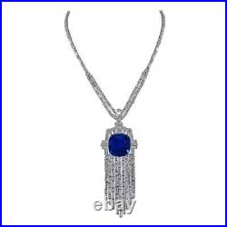 Beautiful Elegant Art Deco Blue 39.42CT Sapphire & White CZ Women Fine Necklace