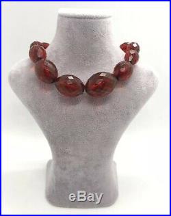 Beautiful Hand Faceted Art Deco Graduated Cherry Amber Bakelite Bead Necklace