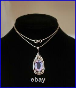 Beautiful Rare Sterling Art Deco Filigree Spinel Czech Glass Lavaliere Necklace
