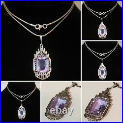 Beautiful Rare Sterling Art Deco Filigree Spinel Czech Glass Lavaliere Necklace