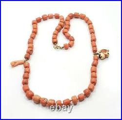 Beautiful Vintage Art Deco Gold Filled Coral Asian Chinese Cat Necklace
