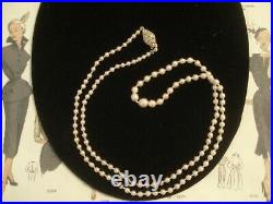 Beautiful Vintage Art Deco Lustrous Genuine Pearls & Marcasites Clasp Necklace