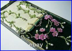 Beautiful Vintage Style Art Deco Enamel & REAL PEARL PINK Forget me Not NECKLACE