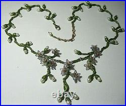 Beautiful Vintage Style Art Deco Enamelled REAL PEARL Forget me Not NECKLACE