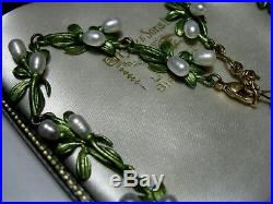Beautiful Vintage Style Art Deco Enamelled REAL PEARL Orange Blossom NECKLACE