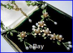 Beautiful Vintage Style Art Deco Enamelled REAL PEARL Orange Blossom NECKLACE