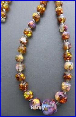 Beautiful, Vintage Venetian Art Deco Opalescent Fire Foil Glass Necklace