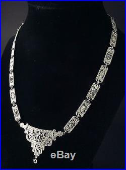 Birks Art Deco Panel Necklace White Metal Antique Glass Stones Not Diamonds A723