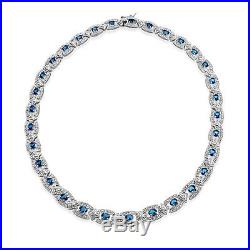 Bling Jewelry Sapphire Clear CZ Art Deco Style Tennis Necklace Rhodium Plated