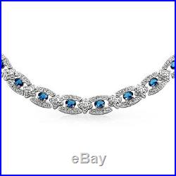 Bling Jewelry Sapphire Clear CZ Art Deco Style Tennis Necklace Rhodium Plated