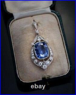 Blue Cushion Art Deco 925 Sterling Silver Vintage Style Pendant Handmade Jewelry