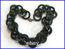 Bold Chunky 1920's 1930's Art Deco Bakelite Emerald Green Circle Link Necklace