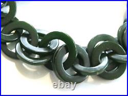 Bold Chunky 1920's 1930's Art Deco Bakelite Emerald Green Circle Link Necklace
