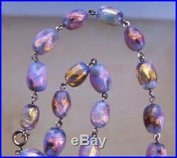Breathtaking Art Deco opalescent fire foil glass necklace, Venetian VGC